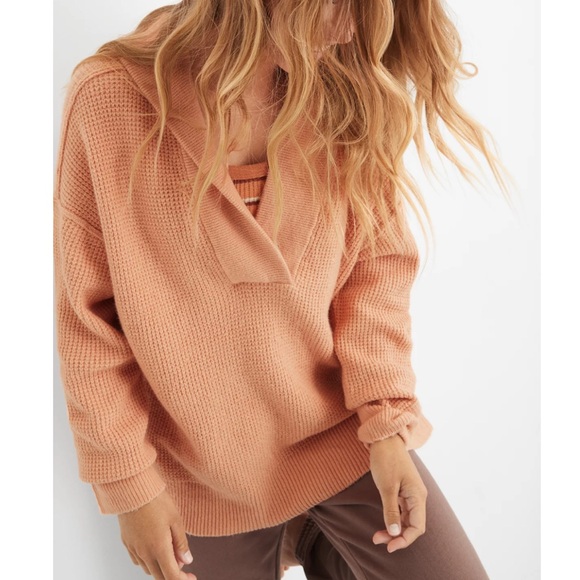 Aerie CozyUp Waffle Knit Hoodie - Peach - Picture 2 of 11